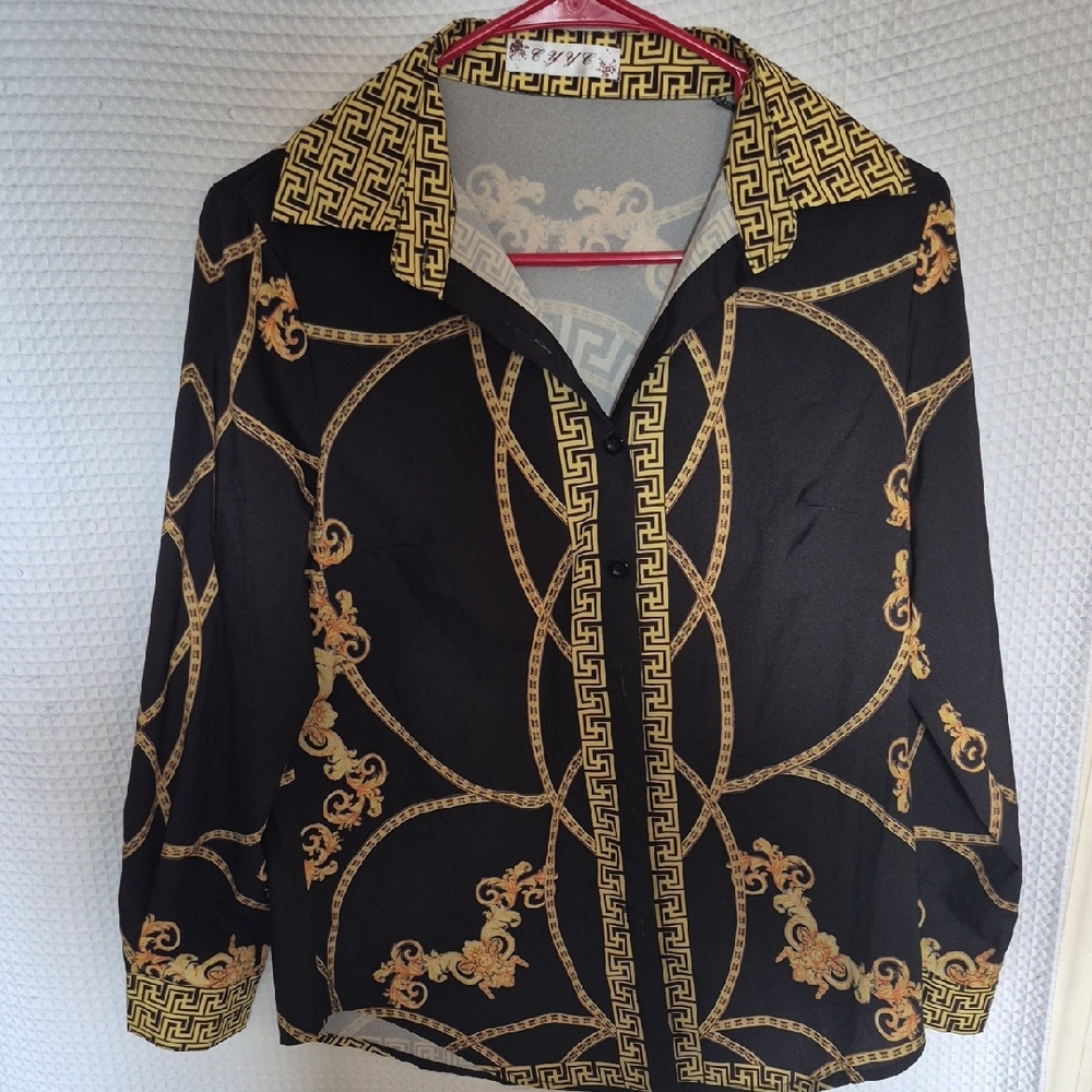 Black and Gold Patterned Blouse